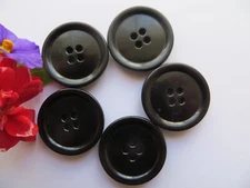 50s Vintage Med Unisex 4-Hole Black Coat Jacket Dress Replacement Buttons-28mm