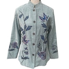 Indigo Moon womens light blue embroidered butterfly jacket/blazer size S