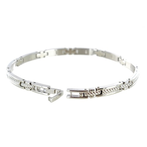 Rochet Roma Polished Stainless Steel W/Rope Design Mens Adjustable Link Bracelet - Picture 3 of 5