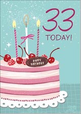 Doodlecards 33rd Birthday Card Age 33 for Her Cherry Birthday Cake and Candles