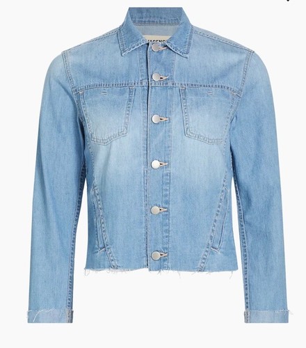 L’AGENCE NWT Janelle Slim Raw Large Denim Jacket Classic Western Women L - Picture 2 of 10