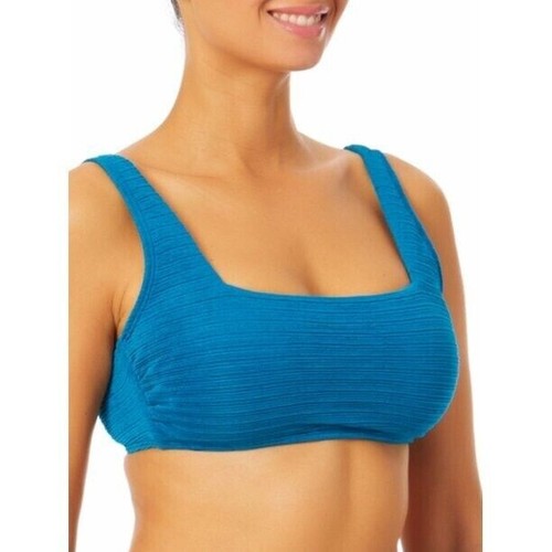 Time and Tru Women XL 16-18 Solid Variegated Rib Blue Bikini Top Square Neckline - Picture 14 of 15