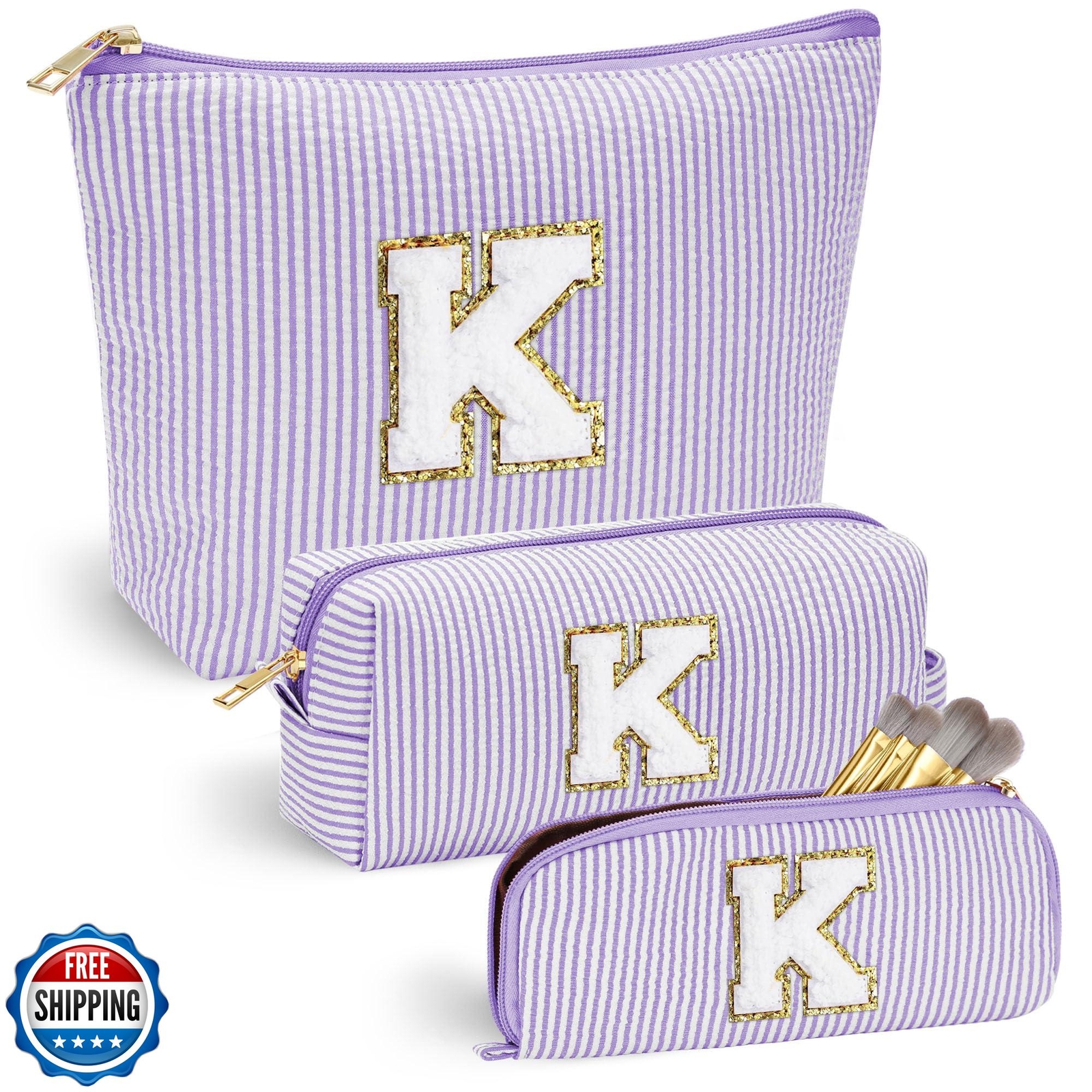 YOOLIFE Personalized Purple Makeup Bag - Cute Cosmetic Pouch for Women & Girls