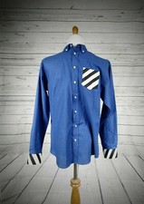 Teen boys customized black  white striped blue Chaps Dress shirt size 18