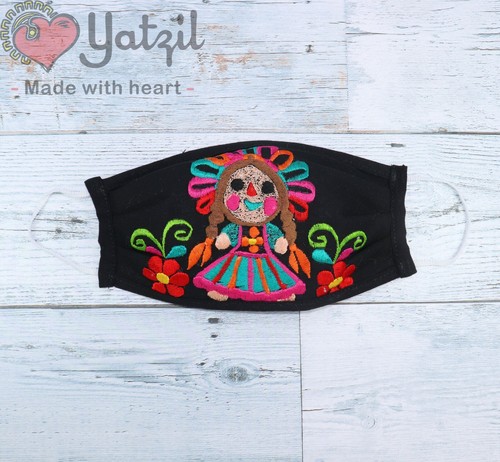 Mexican Face Mask Embroidered-Marias Cotton Reusable Washable Mouth Cubre bocas - Picture 3 of 21