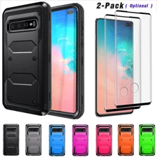 For Samsung Galaxy S10/5G/S10e/S10+ Shockproof Phone Case Cover w/Tempered Glass