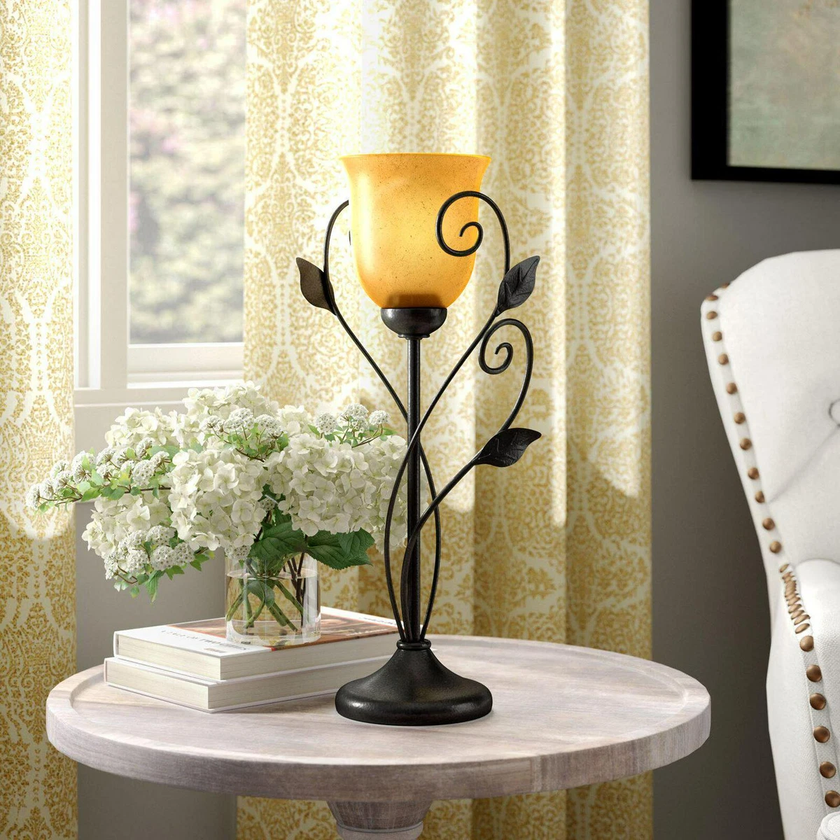 Rustic Leaves Vines Torchiere Table Lamp Uplight Black Base