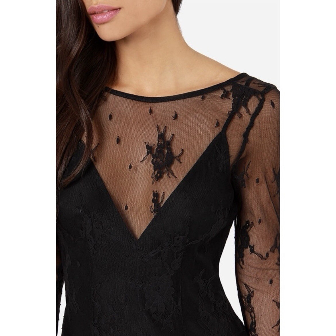 knee length dresses for ladies Black Le Stretch Lace Long Sleeve Dress main image 1