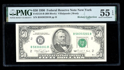 DBR 1990 $50 FRN New York Fr. 2124-B PMG 55 EPQ Serial B58302201B