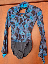 Weissman Black Blue Teal Long Sleeve Unitard, Size SM Pre-Owned