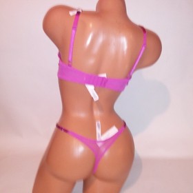 Victoria Secret Bra Set 36C Unlined Demi Medium Thong Panty Pink Shine Strap New