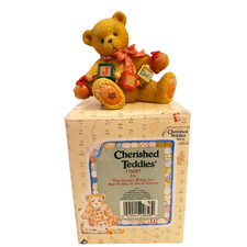 Cherished Teddies Joy 1996 Enesco 176087 Teddy Bear Holding Joy Blocks with Box