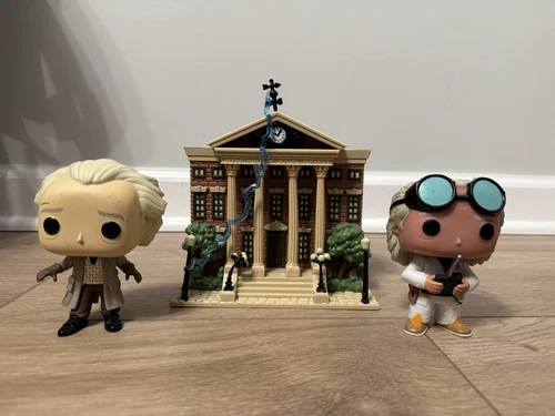 Back To the Future Doc Brown Funko Pop Set With Clock Tower