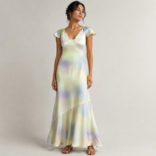Pastel Tie Dye Slip Maxi Dress XS Satin Romantic Fairycore Mermaid Party