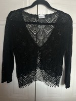 Roman Black Crochet Cardigan Size Medium Beaded Trim Stunning