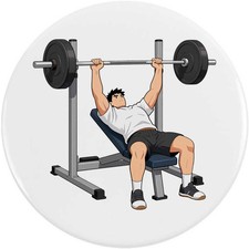 'Man Using Bench Press' Button Pin Badges (BB061824)