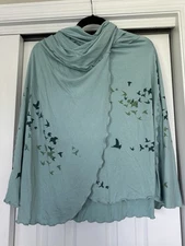 Angelrox Silkscreened Bird Sky Blue Flutter Cape Skirt Bamboo w Sleeves & Cowl