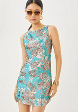 NWT Lilly Pulitzer Caitie Skirted Romper in Tangier Teal Floral Fling Jacquard