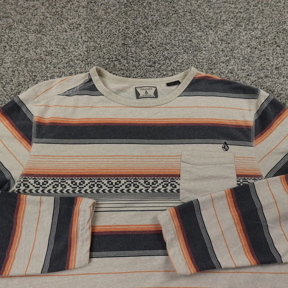 Volcom Shirt Mens L Striped Crewneck Long Sleeve Pocket Skate Surf Grunge Y2K - Image 3 of 4