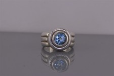Sterling Silver Bold Round Raised Blue Topaz Ribbed Band Ring 12g 925 Sz: 6