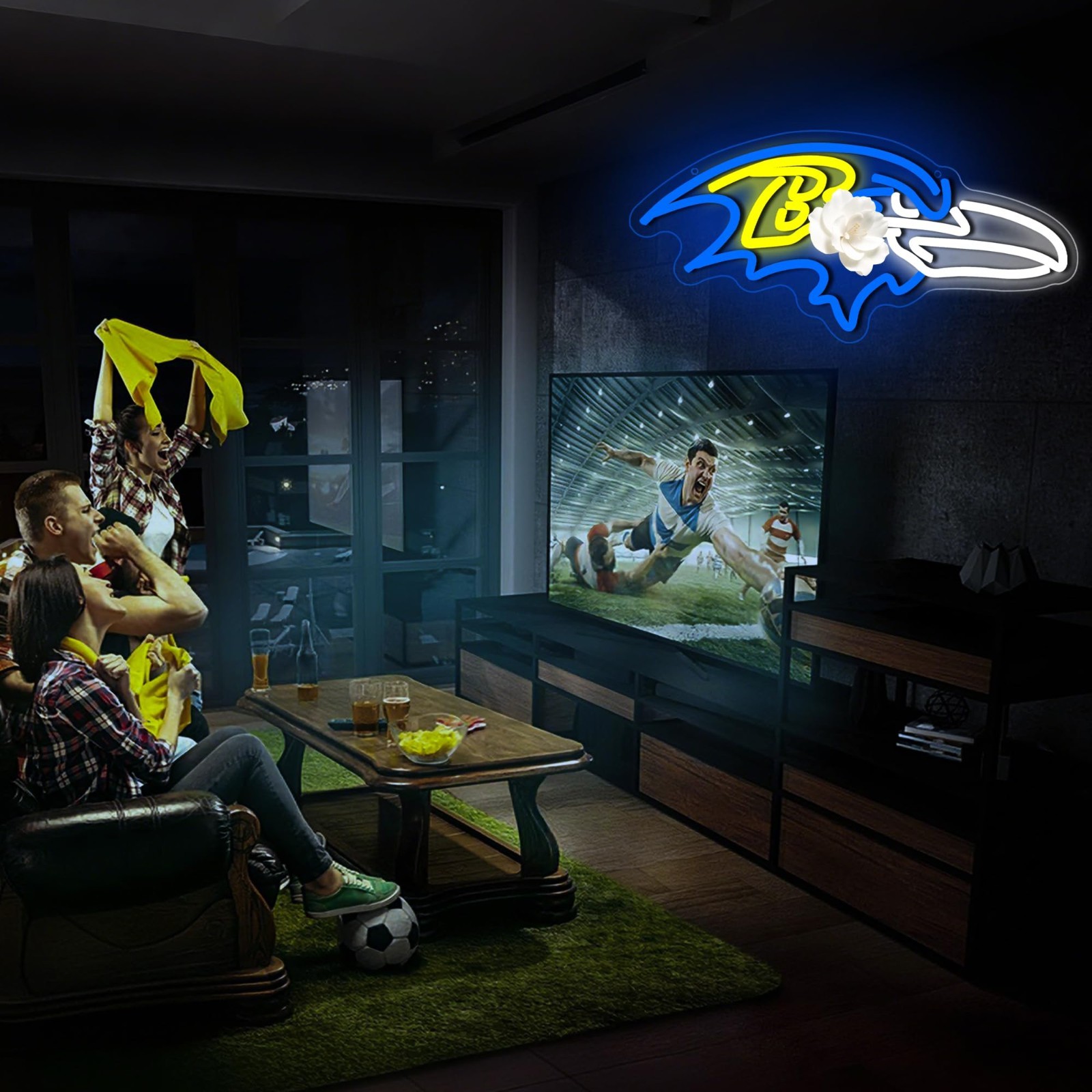 Neon Football Sign for Wall Decor | Light Up Rugby Team Logo | Man Cave, Game Ro view 5