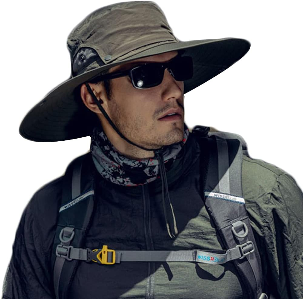 Men's Wide Brim Sun Hat UPF50+ UV Protection Waterproof Breathable Bucket Cap