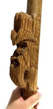 Hand-Carved Wood Spirit Cane 48    Folk Art Wizard Face Walking Stick   Signed