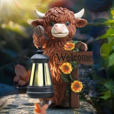 Solar Highland Cow Garden Decoration - Outdoor Waterproof Resin Statues with ...