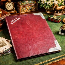 Handsome English Leather Document Desk Folio Folder Antique Sterling Silver