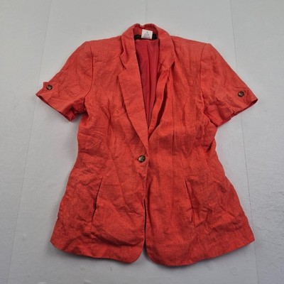 HARVE BENARD Blazer 8 Lachs Rosa Damen Kurzarm Kragen 100% Leinen Sakko