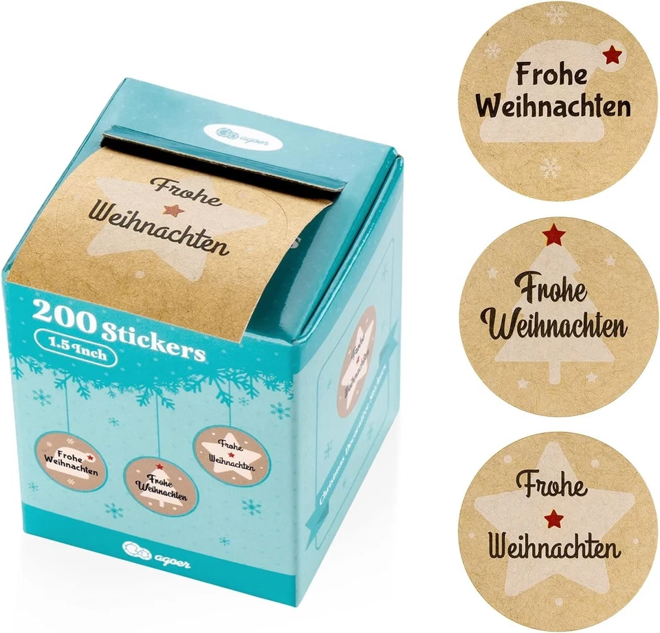 200 Stück Weihnachtsaufkleber Sticker Set Kraftpapier Weihnachtsdeko Geschenk - Bild 3 von 4