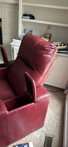 Red Faux Leather Recliner Armchair w/ Cup Holder, Pad Arms 33x33x35
