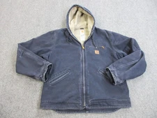 Carhartt Jacket Mens Large Navy Sherpa Lined Hooded Sierra Workwear Zip J141 MDT