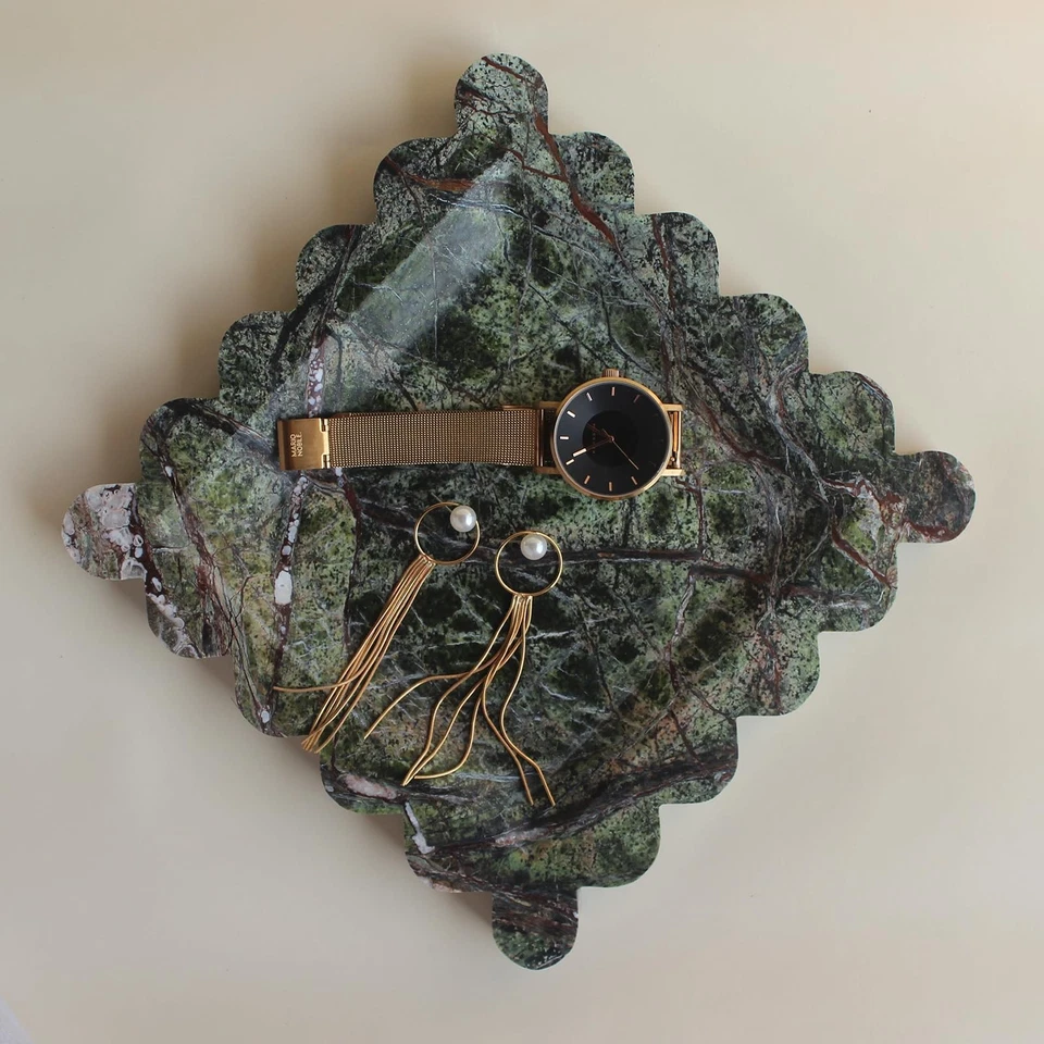 Natural Luxury Marble Tray with Scalloped Edge, Handmade Square Decorative Tr... - Image 2 of 4