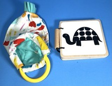 LOVEVERY Organic Cotton Sensory Pouch Teether Baby Toddler Toy  Wooden Book
