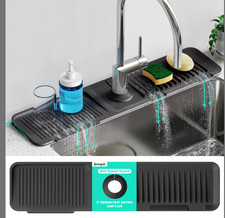 24 Inch Longer Faucet Mat for Kitchen Sink, 5 Slope Fast Self-draining Mat