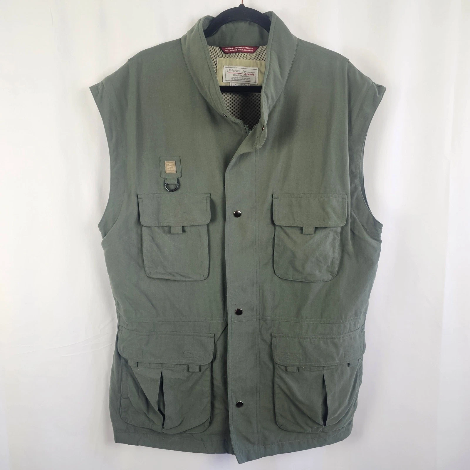 TILLEY ENDURABLES Different Drummer Safari Vest Olive Utility Mens L Outdoors