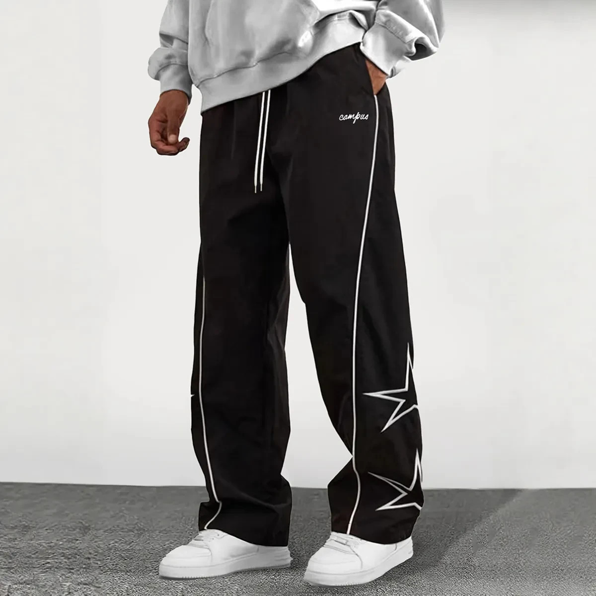 Y2K Streetwear Track Pants Washed Joggers W/Reflective Stripes and