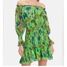 Alexis Green Floral Smocked Off Shoulder Mini Dress Floral Print Women's M