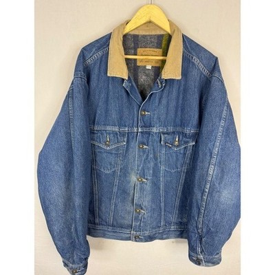 Denver Hayes Blanket Lined Denim Trucker Jacket Corduroy Collar Blue Mens 46T