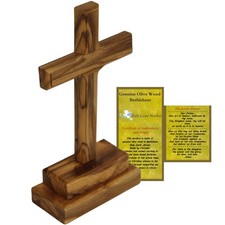 Bethlehem Hand Carved 6" Olive Wood Tabletop Cross Altar Standing Crucifix New