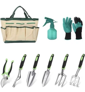 Gardening Tools Set 9 pcs, Heavy Duty & Lightweight Aluminum W/ Ergonomic Handle