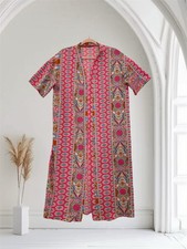 Womens Pink Multi Print Open Front Kimono Duster Top Size Large Boho Summer Chic