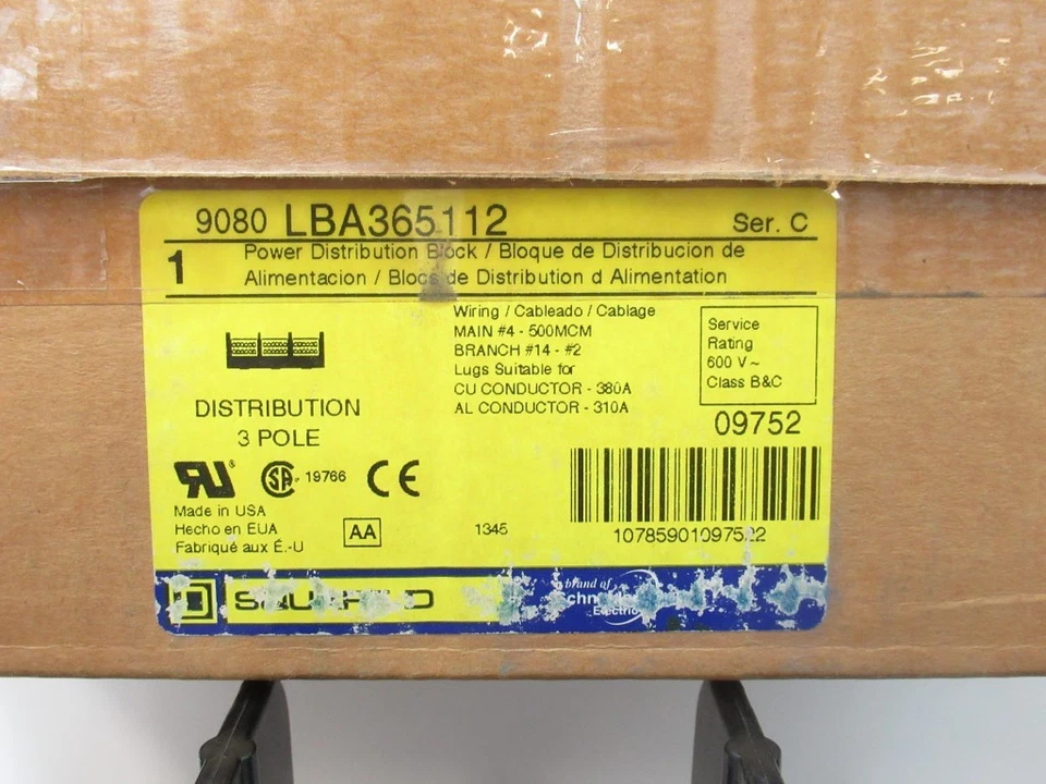 Square D 9080LBA365112 Power Distribution Block 3-Pole, 1 Line, 12 Load, Ser. C - Image 2 of 4
