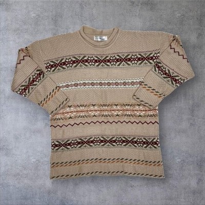 Vintage Design Essentials Multi Patterned Grandad Acryl Sweater Pullover M L