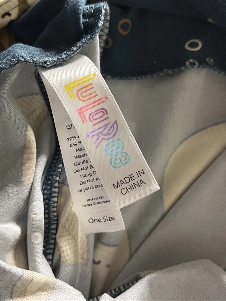 Lularoe (2-10) OS 紧身裤森林带狐狸猫头鹰橡子石蓝色背景全新带标签 — 第 2/3 张图片