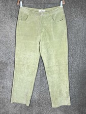 Vintage Y2K IOS Leather High Rise Pants Womens Size 12 Green Pockets Lined FLAW