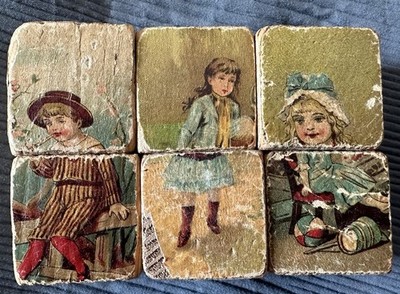 Antique Victorian Wood Block Puzzle Set of 6