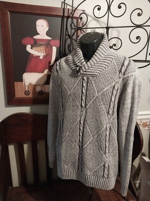 METHOD SHAWL COLLAR SWEATER GRAY KNIT WASHABLE COTTON BLEND MEN'S SIZE L TOGGLE