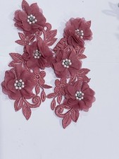 3D Chiffon Flower Floral Corded Lace Applique - Dark Pink- 8  x 2.75  One Each